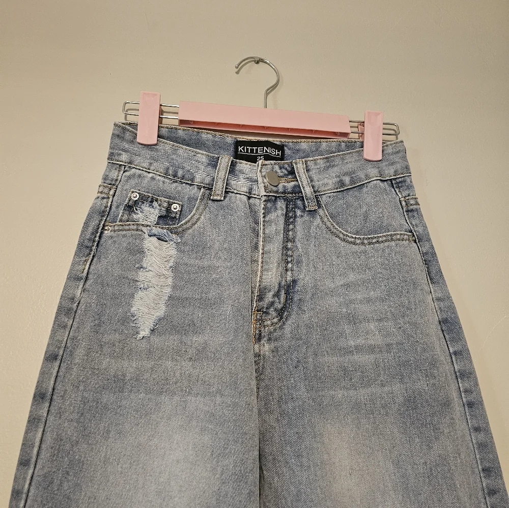 Kittenish Hise Rise Wide Leg Split Hem Retro Denim Jeans Jessie James De… - Picture 5 of 12